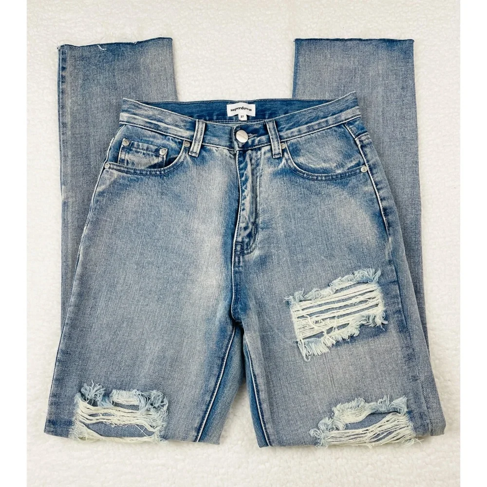 SUPERDOWN • Light Wash Ramona Distressed Straight Jeans, 27 - Picture 4 of 16